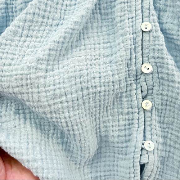 ZARA Blue Pastel Babydoll Cotton V Neck Button Front Long Sleeves Blouse Top. - Picture 5 of 11